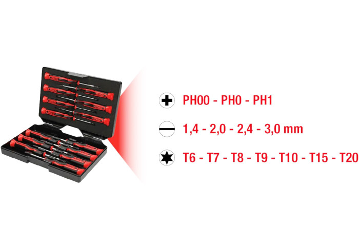Coffret de 14 tournevis électroniques Fente, PHILLIPS et TORX 2