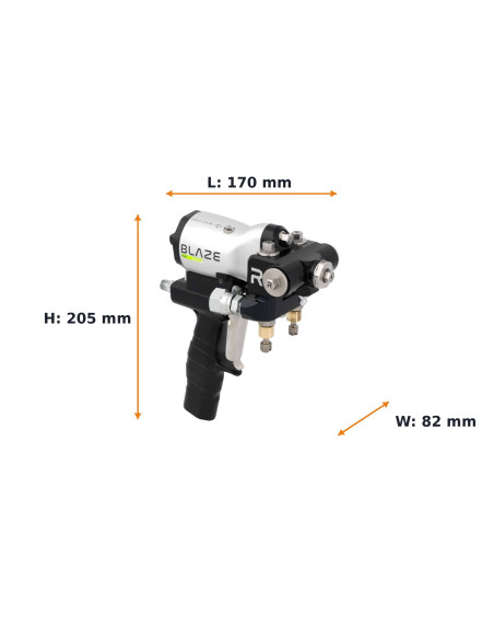 Dimensions du Blaze Gun - L 170 x H 205 x l 82 mm